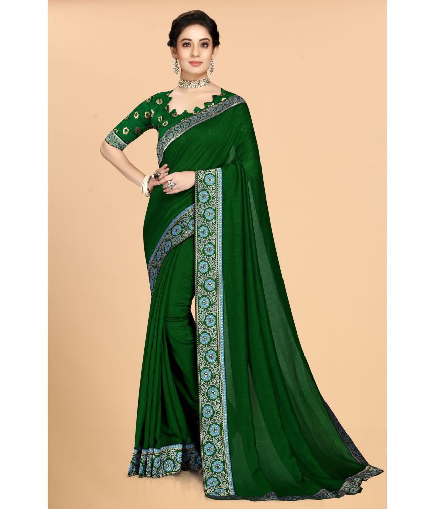     			Shatanuvart Export - Green Silk Blend Saree With Blouse Piece ( Pack of 1 )