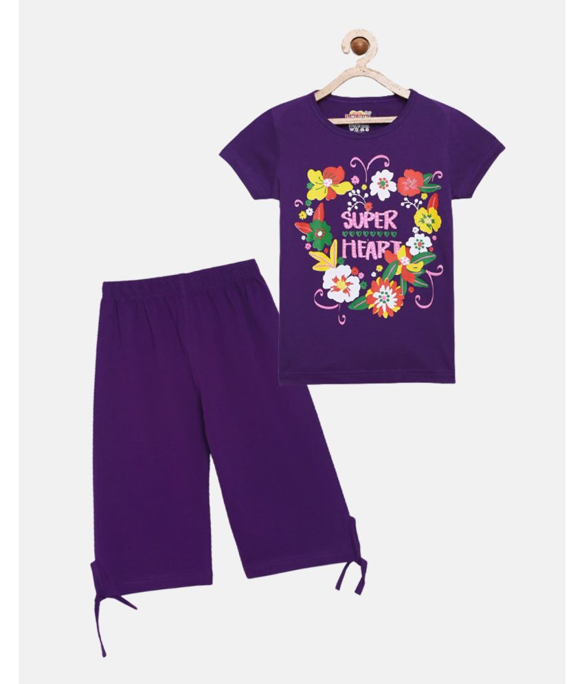     			Sini Mini - Purple Cotton Girls Shirt With Capris ( Pack of 1 )