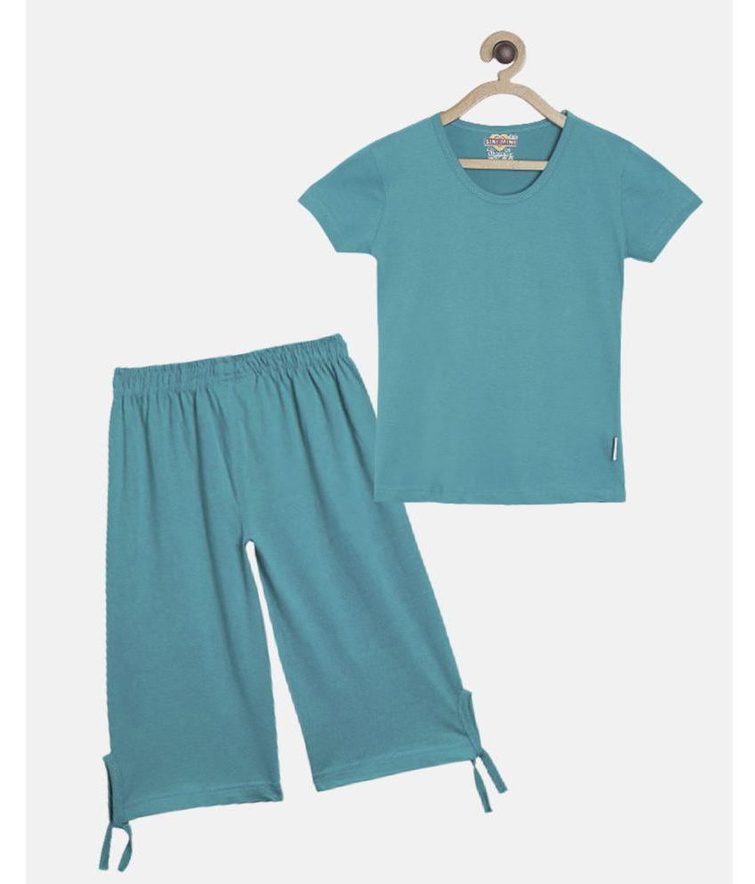    			Sini Mini - Teal Cotton Girls Top With Capris ( Pack of 1 )