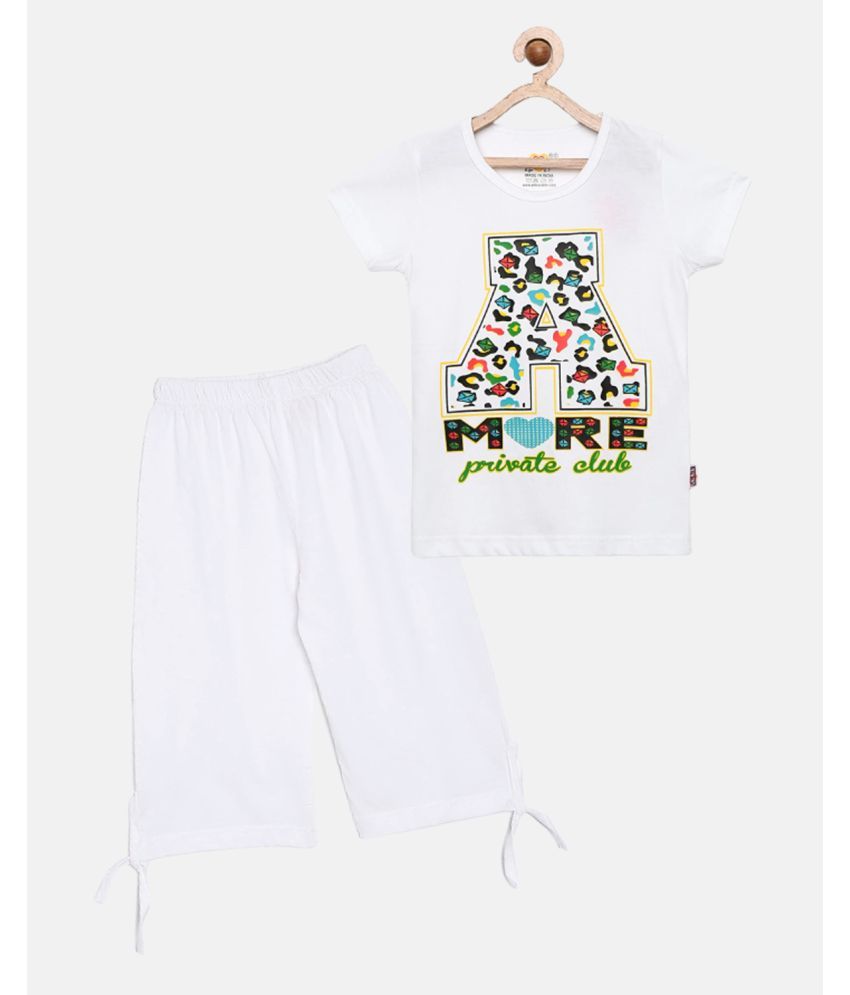     			Sini Mini - White Cotton Girls Top With Capris ( Pack of 1 )