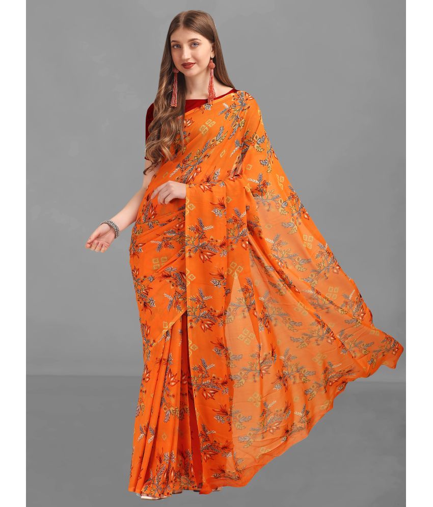     			Vichitro - Orange Georgette Saree With Blouse Piece ( Pack of 1 )