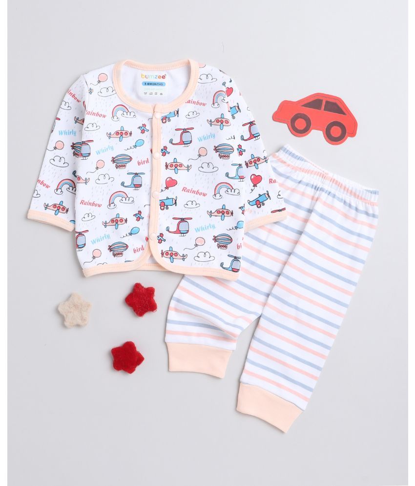     			BUMZEE - White Cotton Baby Boy T-Shirt & Pyjama Set ( Pack of 1 )