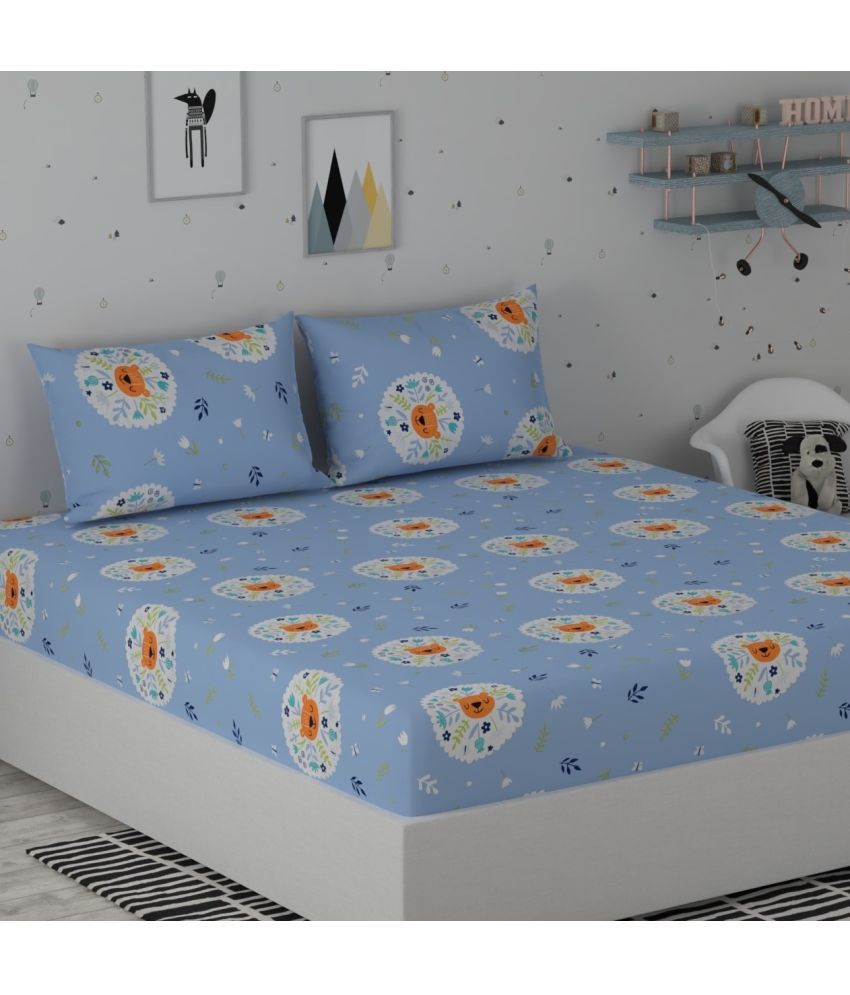     			Huesland Cotton Floral King Size Bedsheet With 2 Pillow Covers - Sky Blue