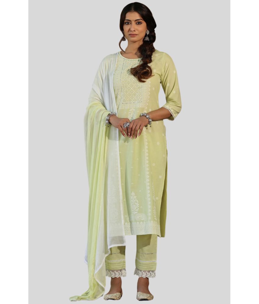     			Juniper - Lime Green Straight Cotton Blend Women's Stitched Salwar Suit ( Pack of 1 )