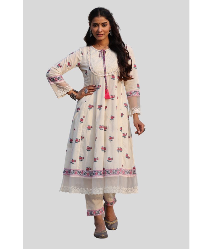     			Juniper - Off White Anarkali Cotton Blend Women's Stitched Salwar Suit ( Pack of 1 )