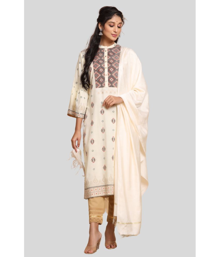     			Juniper - Off White Straight Rayon Women's Stitched Salwar Suit ( Pack of 1 )