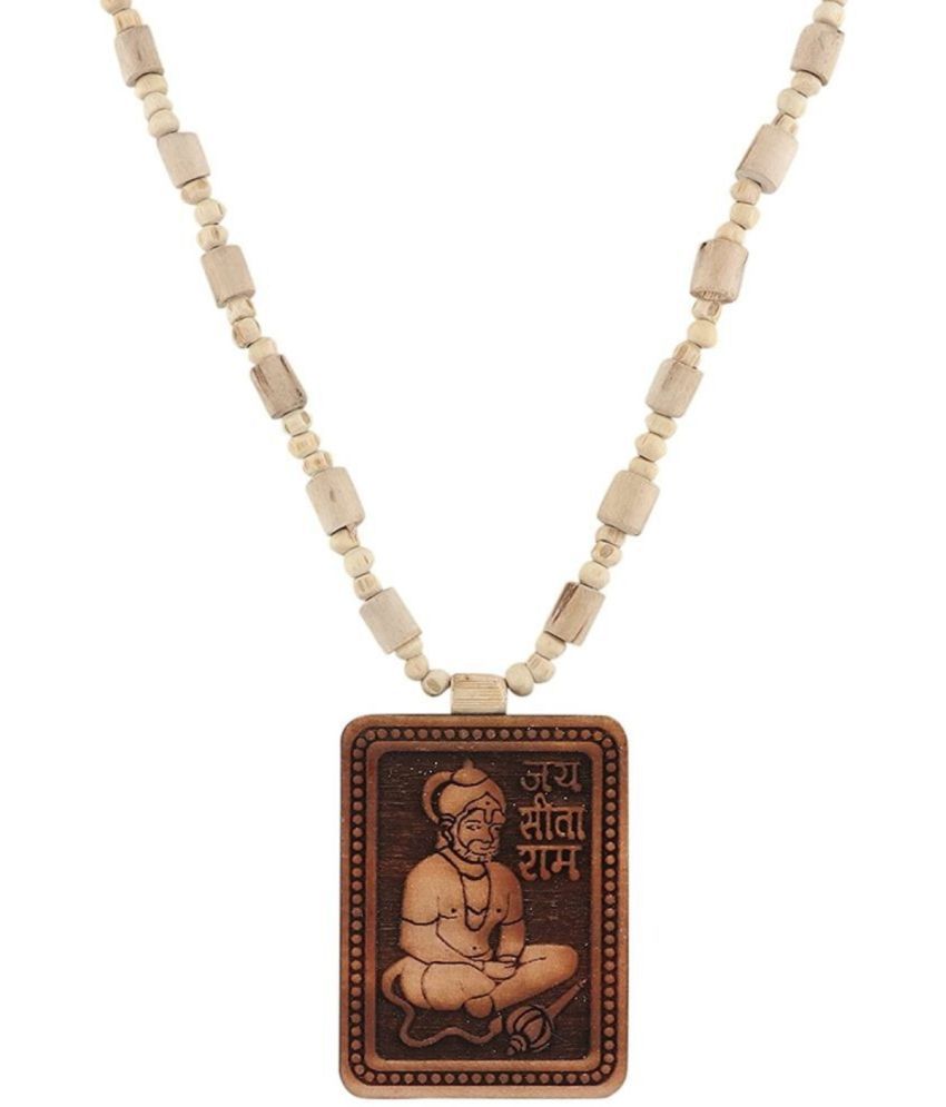     			Shri Astha Vinayak Brown Characters Wooden Mala With Hanuman Locket