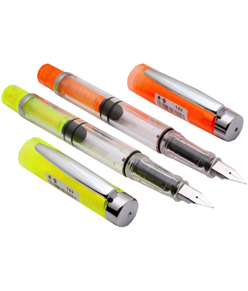     			Srpc Demonstrator piston mechanism neon yellow & Orange safari  Extra Fine Nib Fountain Pen