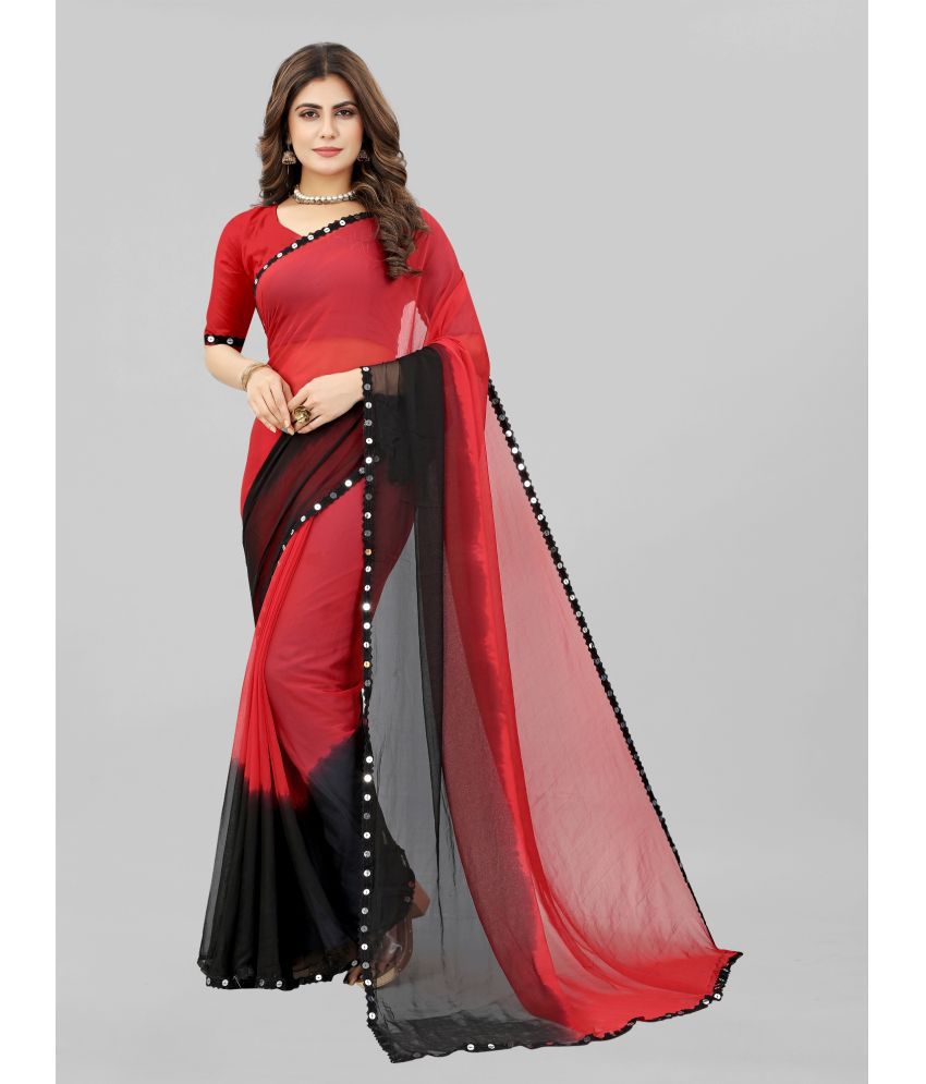     			Aika - Red Chiffon Saree With Blouse Piece ( Pack of 1 )