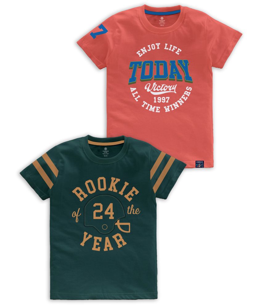     			CODEZ - Multi Color Cotton Blend Boy's T-Shirt ( Pack of 2 )