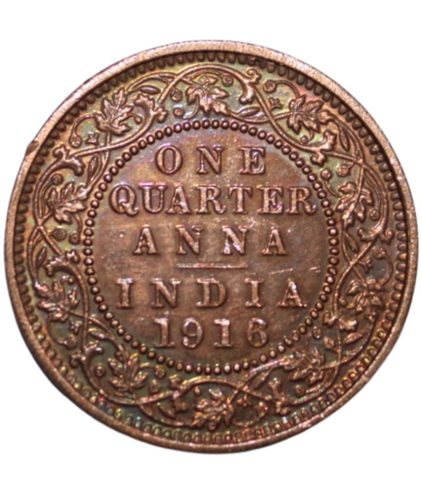     			PRIDE INDIA - 1 Quarter Anna (1916) George V British India Collectible Old and Rare 1 Coin Numismatic Coins