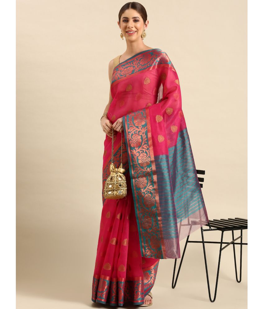     			SHANVIKA - Pink Chanderi Saree With Blouse Piece ( Pack of 1 )