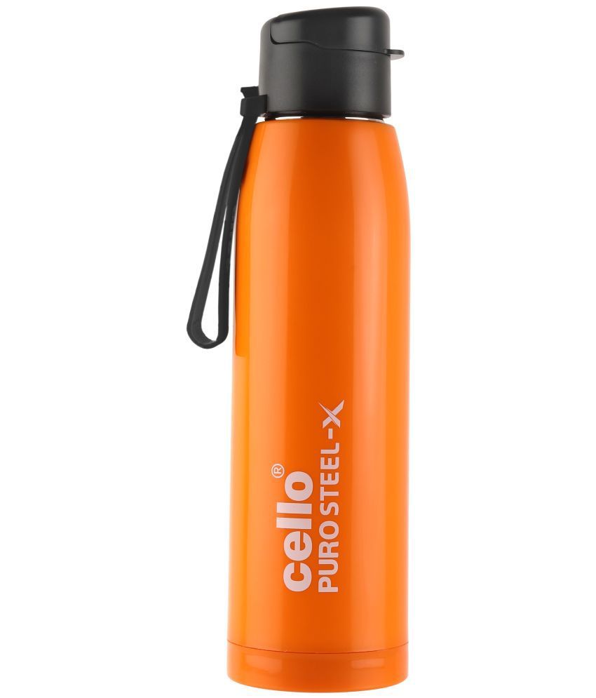     			Cello Puro Steel-X Cooper 900 Insulated Inner Steel Outer Plastic Water Bottle, 740 ml, Orange