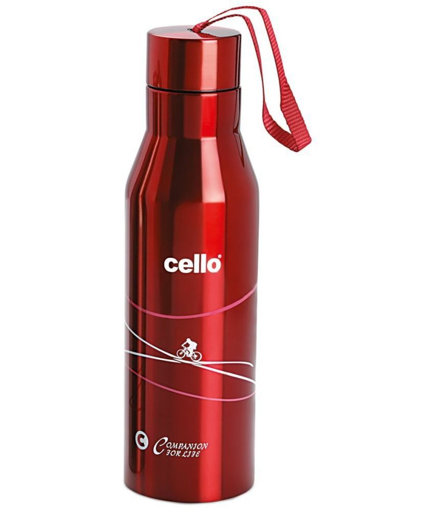     			Cello Refresh Stainless Steel Double Walled Thermos Hot and Cold Water Bottle, 750 ml, Red