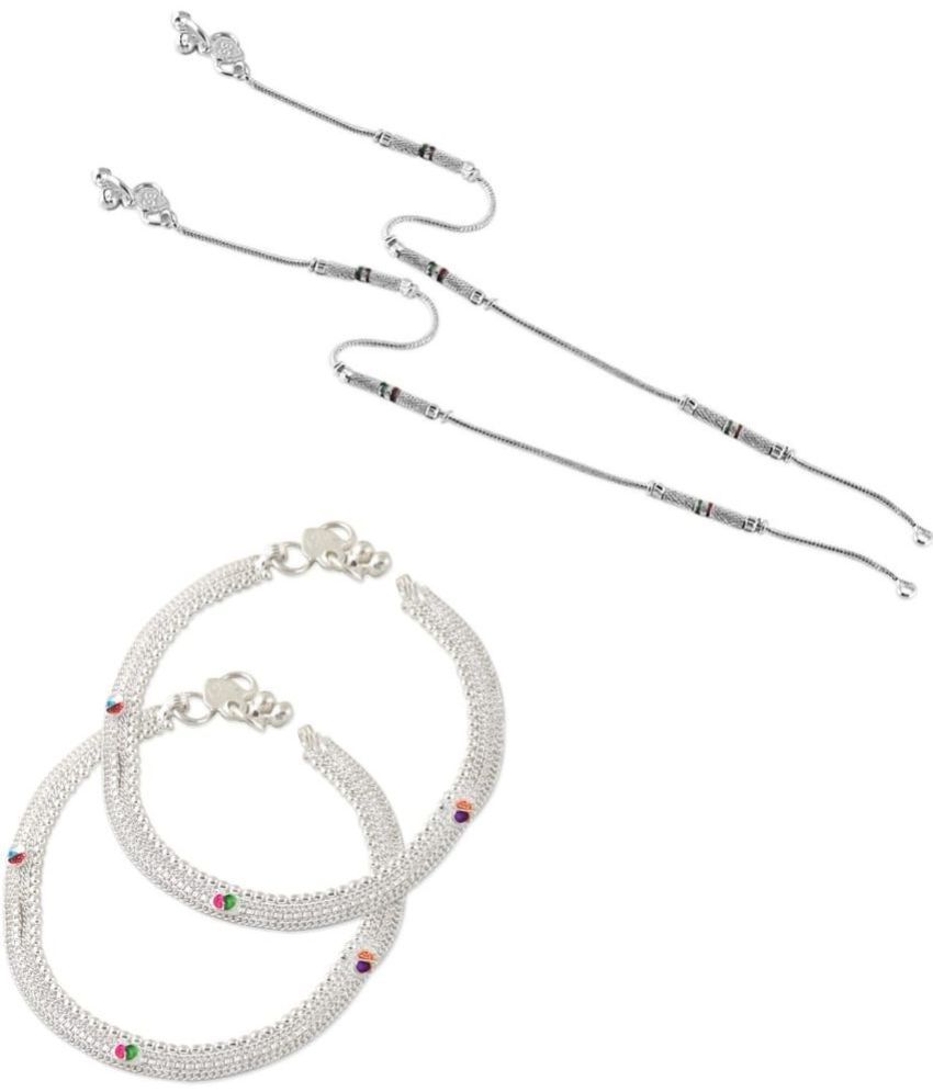     			HEER COLLECTION - Silver Anklets ( Pack of 2 )