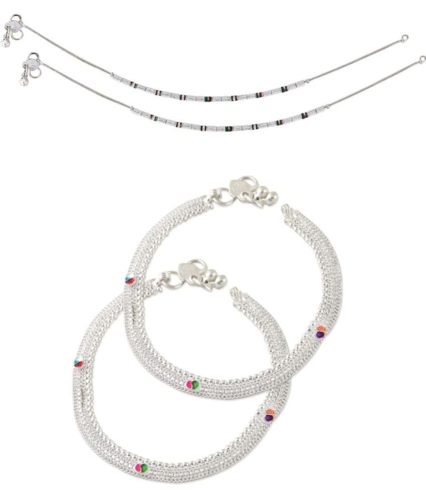     			HEER COLLECTION - Silver Anklets ( Pack of 2 )