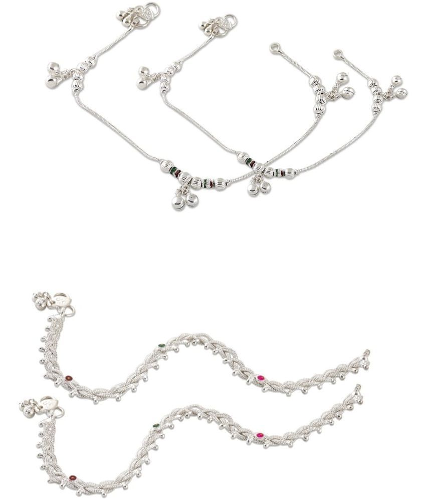     			HEER COLLECTION - Silver Anklets ( Pack of 2 )