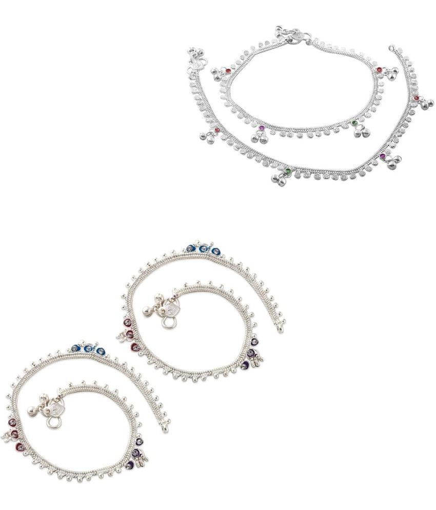     			HEER COLLECTION - Silver Anklets ( Pack of 2 )