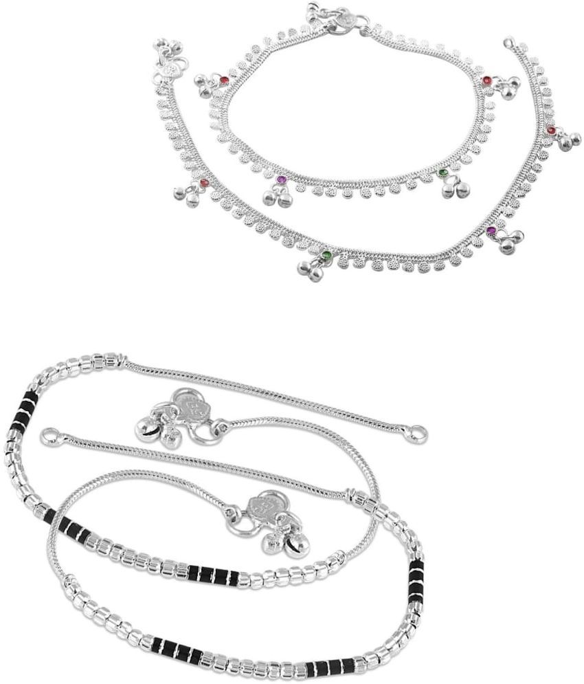     			HEER COLLECTION - Silver Anklets ( Pack of 2 )