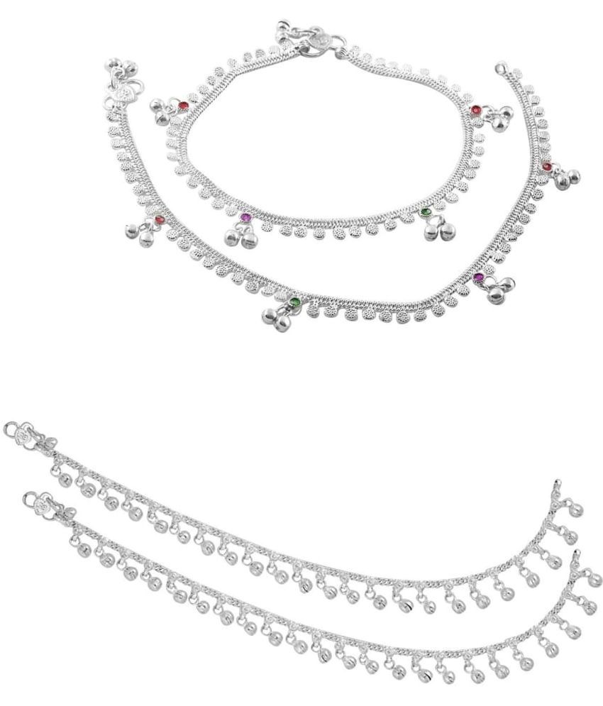     			HEER COLLECTION - Silver Anklets ( Pack of 2 )