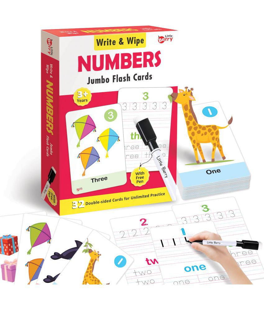     			Little Berry Jumbo Write and Wipe Flash Cards: Numbers | 32 Reusable Number Cards with Marker Pen | Gifts, Travel Toy & Preschool Learning for Ages 3 to 6 | Early Counting & Writing Development for Toddlers