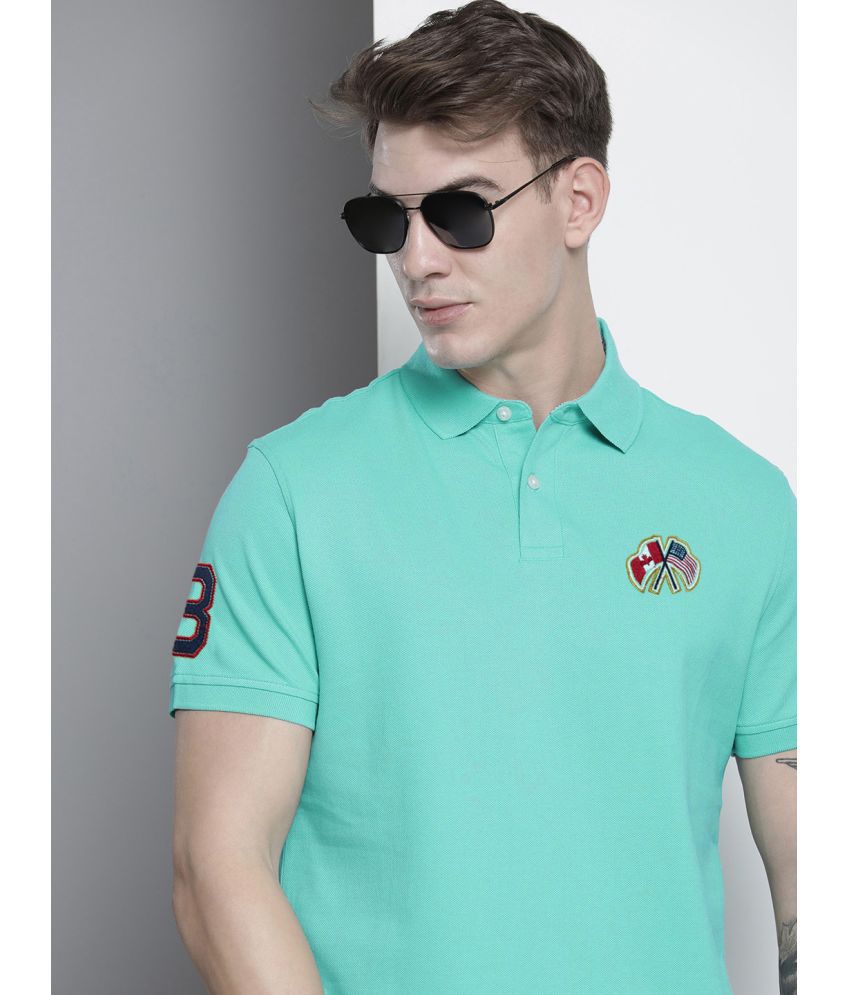     			Merriment - Aqua Cotton Blend Regular Fit Men's Polo T Shirt ( Pack of 1 )
