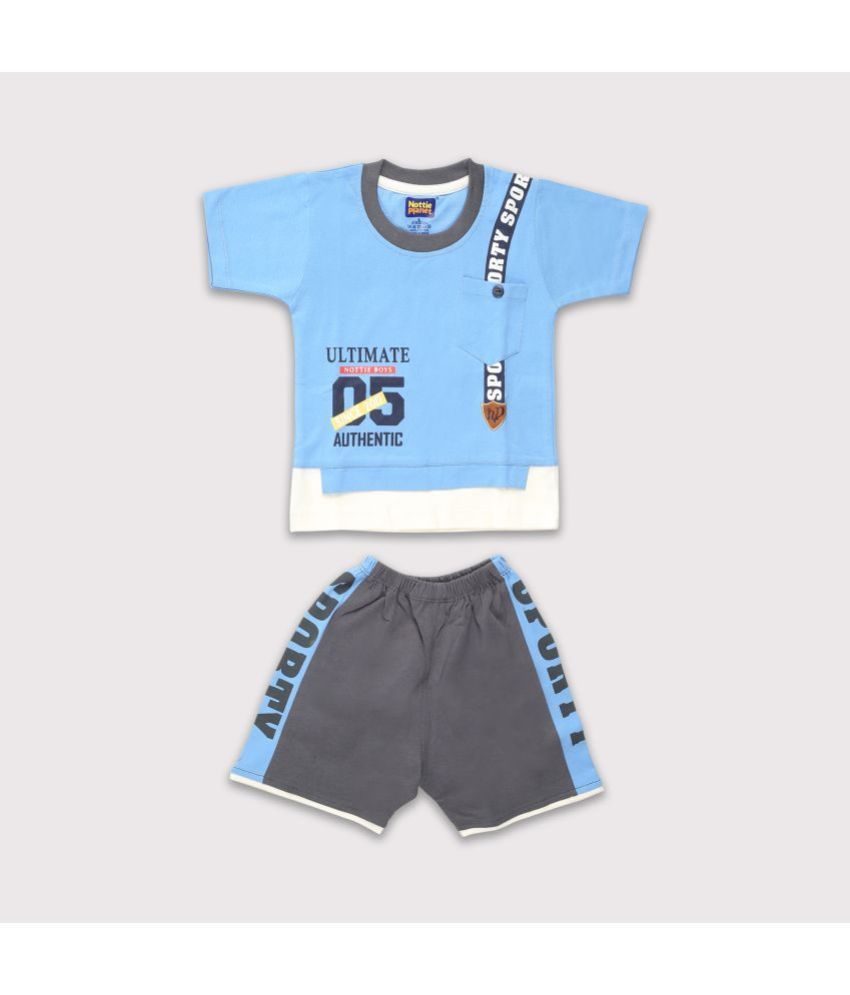     			Nottie planet - Blue Cotton Boys T-Shirt & Shorts ( Pack of 1 )