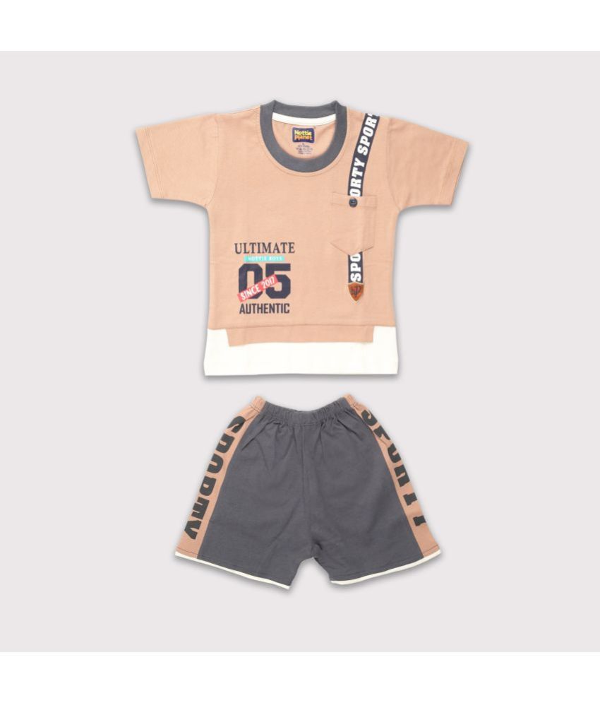    			Nottie planet - Brown Cotton Boys T-Shirt & Shorts ( Pack of 1 )
