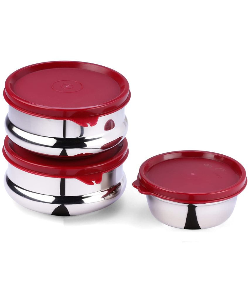     			Oliveware - Steel Red Food Container ( Set of 3 )