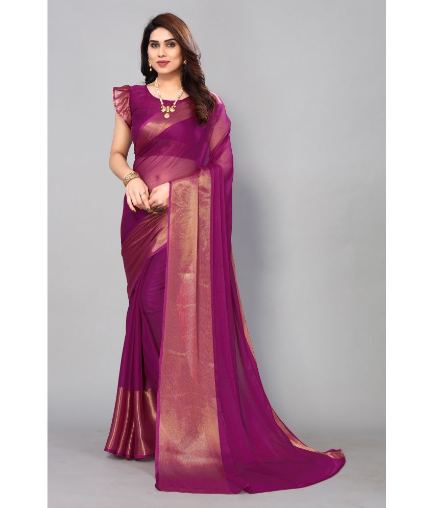     			Rangita Women Solid Chiffon Saree With Blouse Piece - Magenta