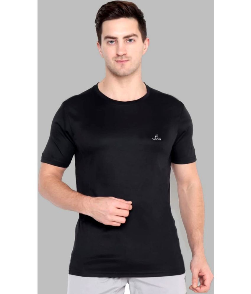     			YAQR - Black Polyester Regular Fit Men's T-Shirt ( Pack of 1 )