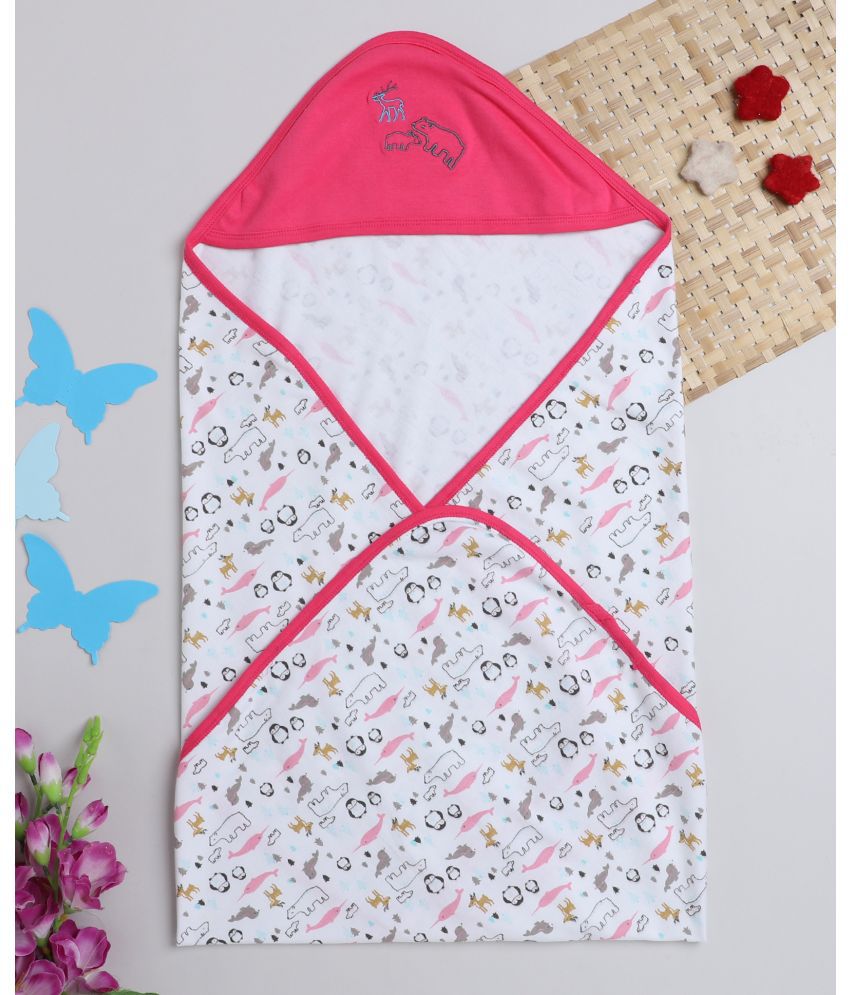     			BUMZEE - Pink Cotton Hooded Baby Blanket ( Pack of 1 )