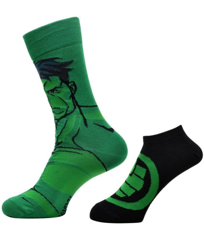     			Balenzia X Marvel - Cotton Blend Men's Printed Green Mid Length Socks ( Pack of 2 )