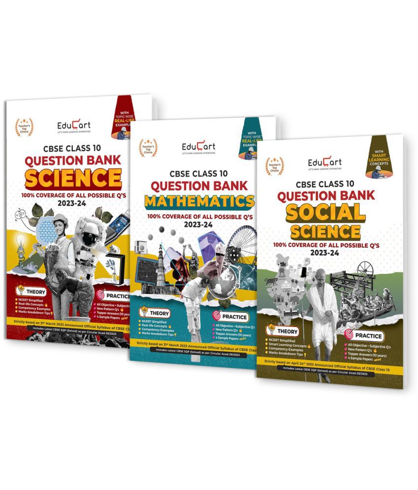     			Educart CBSE Class 10 Question Bank SCIENCE, MATHS & SOCIAL SCIENCE For 2023-2024 (Combo of 3 Books)