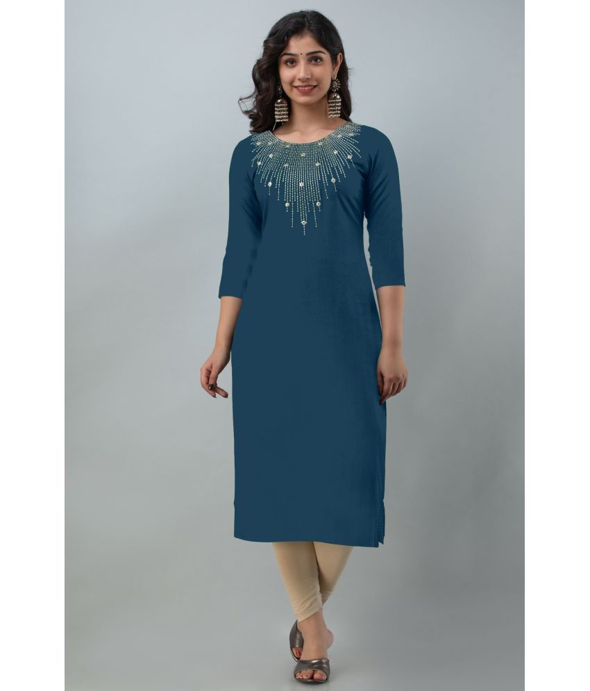     			Femvy - Blue Rayon Women's Straight Kurti ( Pack of 1 )