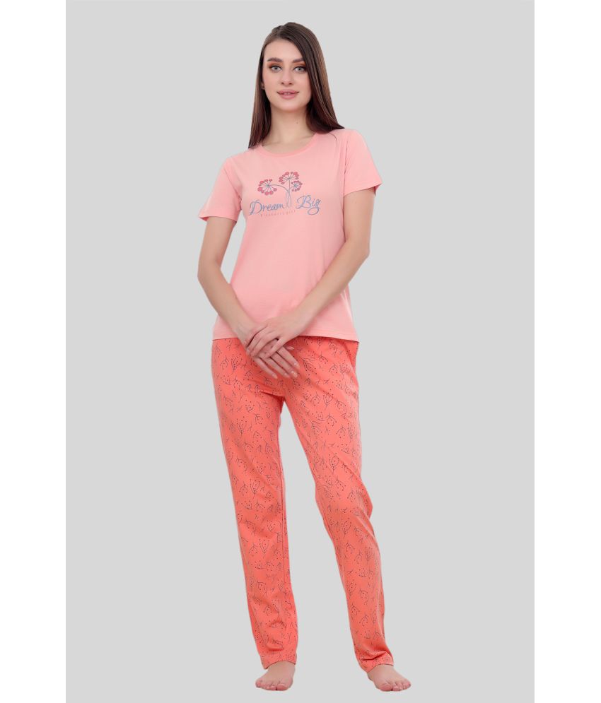     			Flos - Peach Cotton Blend Women's Nightwear Nightsuit Sets ( Pack of 1 )