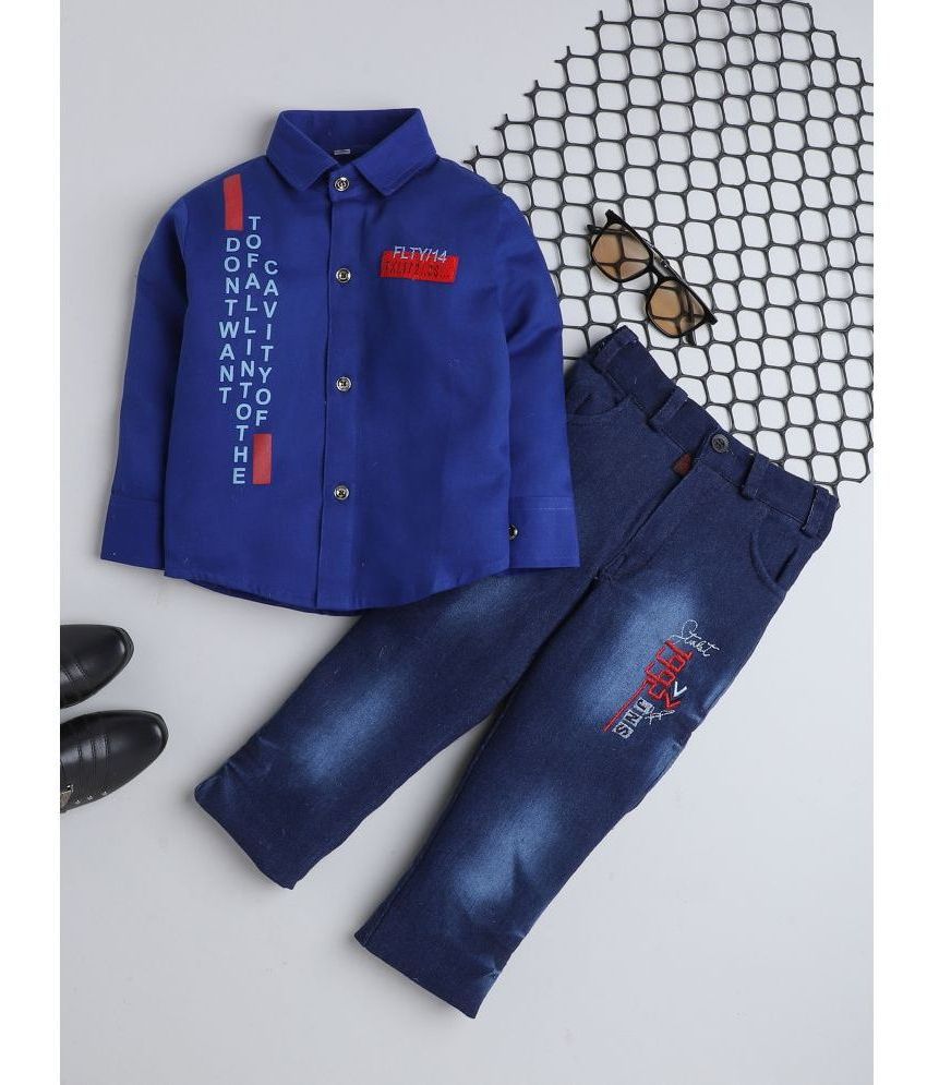     			Fourfolds - Royal Blue Cotton Blend Boys Shirt & Jeans ( Pack of 1 )