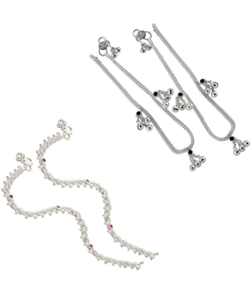     			HEER COLLECTION - Silver Anklets ( Pack of 2 )