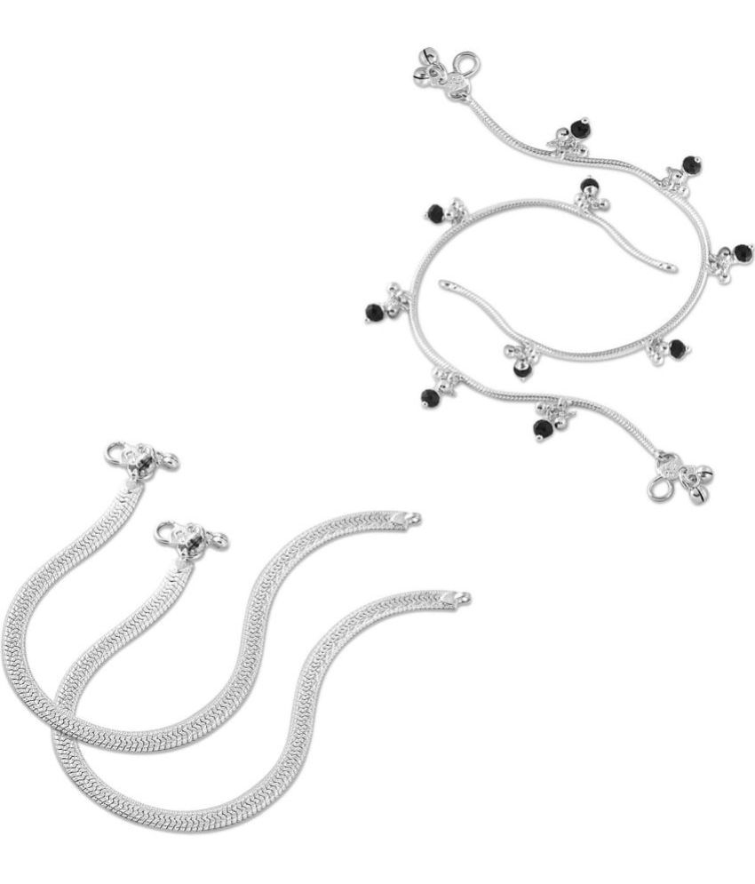     			HEER COLLECTION - Silver Anklets ( Pack of 2 )