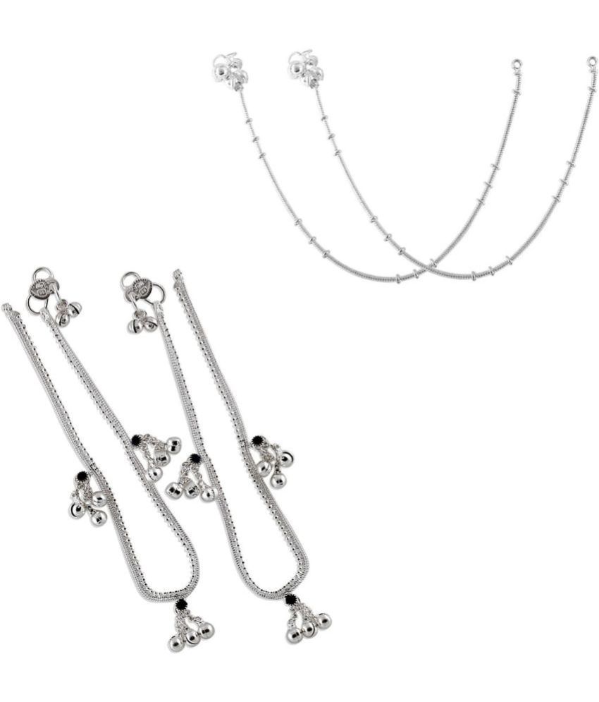     			HEER COLLECTION - Silver Anklets ( Pack of 2 )