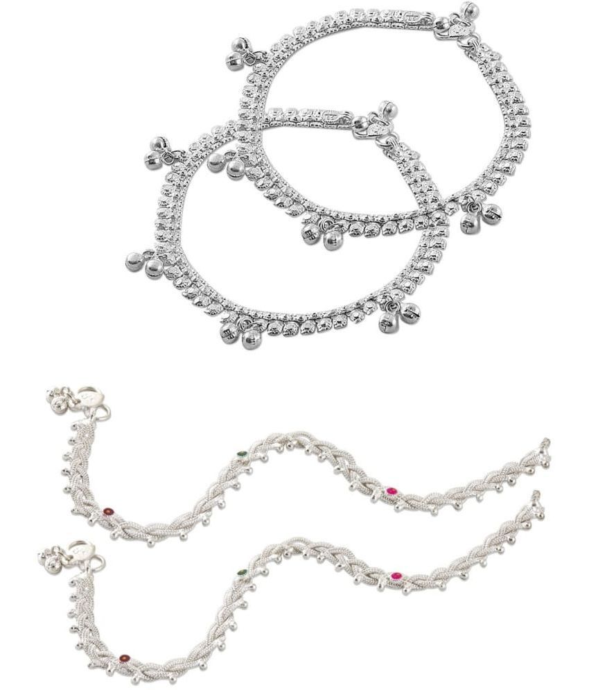     			HEER COLLECTION - Silver Anklets ( Pack of 2 )