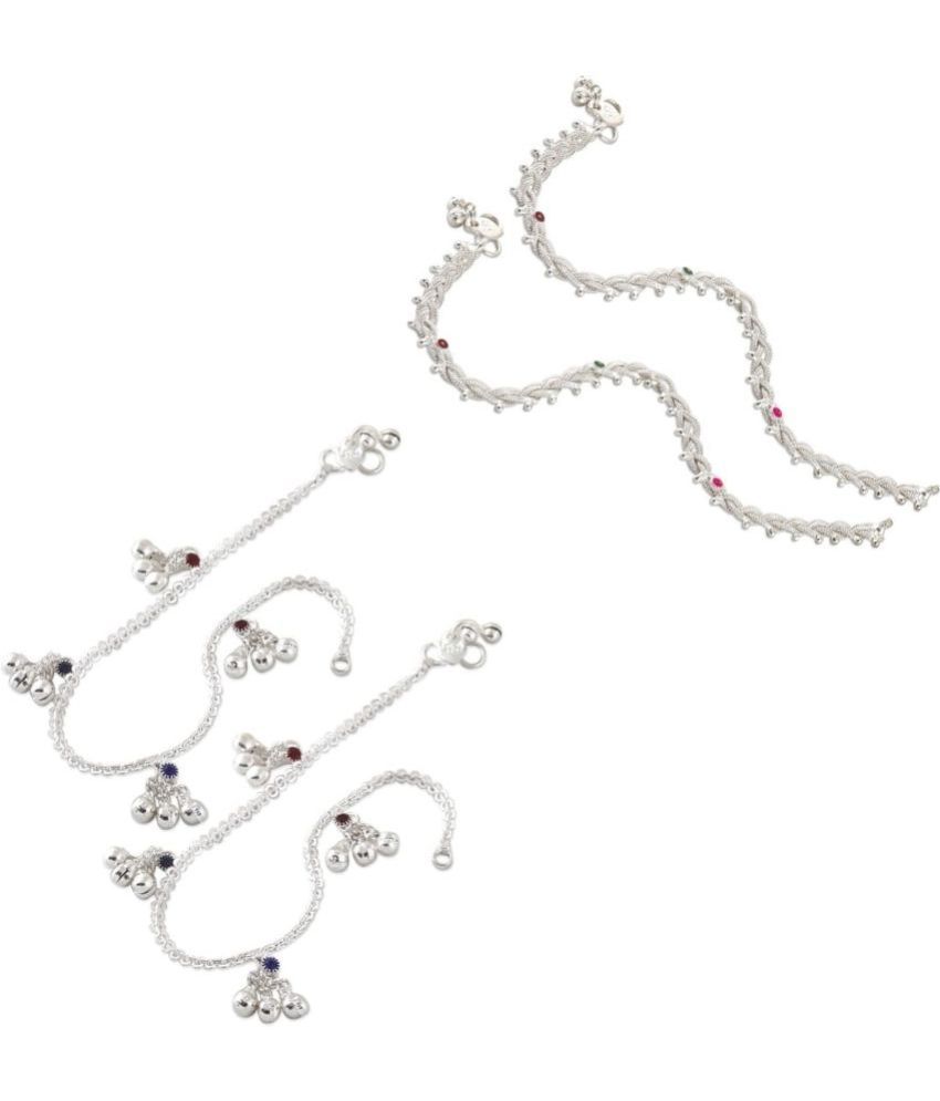     			HEER COLLECTION - Silver Anklets ( Pack of 2 )