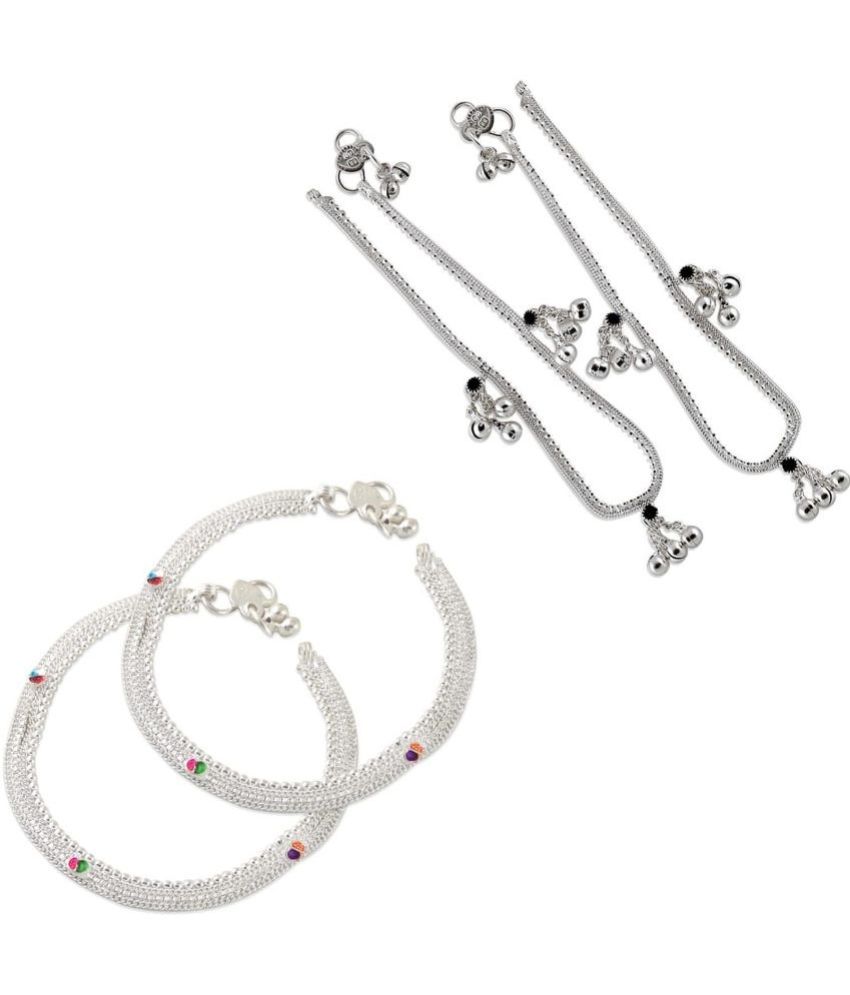     			HEER COLLECTION - Silver Anklets ( Pack of 2 )