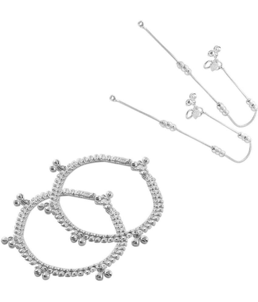     			HEER COLLECTION - Silver Anklets ( Pack of 2 )