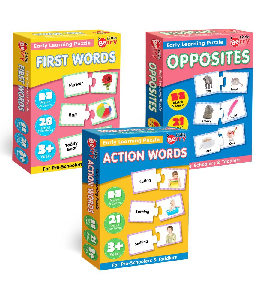    			Little Berry Opposites, First Words and Action Words Learning Puzzle Bundle for Kids | 130+ Thick Puzzle Pieces, 75+ Self-Correcting 2-Piece Jigsaw Puzzles | 4 in 1 Educational Games for Toddlers, Ages 3 & Up