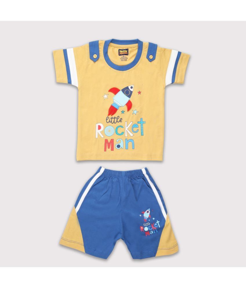     			Nottie planet - Yellow Cotton Baby Boy T-Shirt & Shorts ( Pack of 1 )