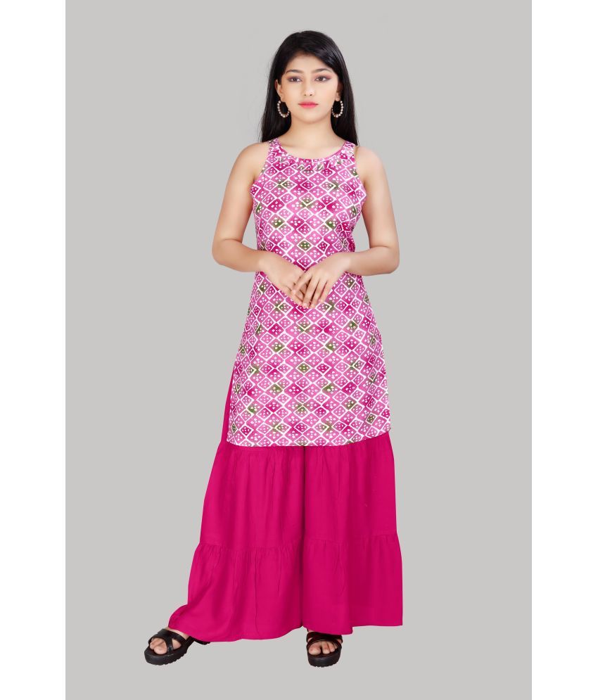     			R K Maniyar - Pink Rayon Girls Kurta and Sharara Set ( Pack of 1 )