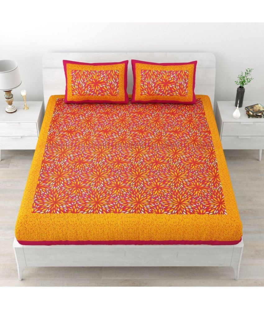     			Uniqchoice Cotton Floral Double Bedsheet with 2 Pillow Covers - Multicolor
