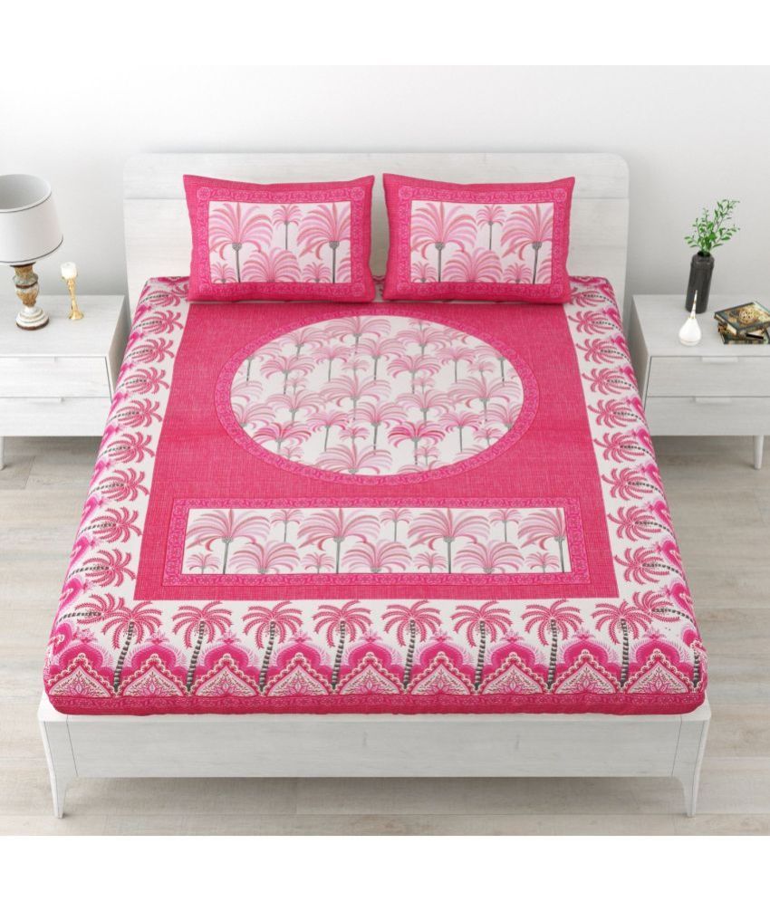     			Uniqchoice Cotton Nature Double Bedsheet with 2 Pillow Covers - Pink