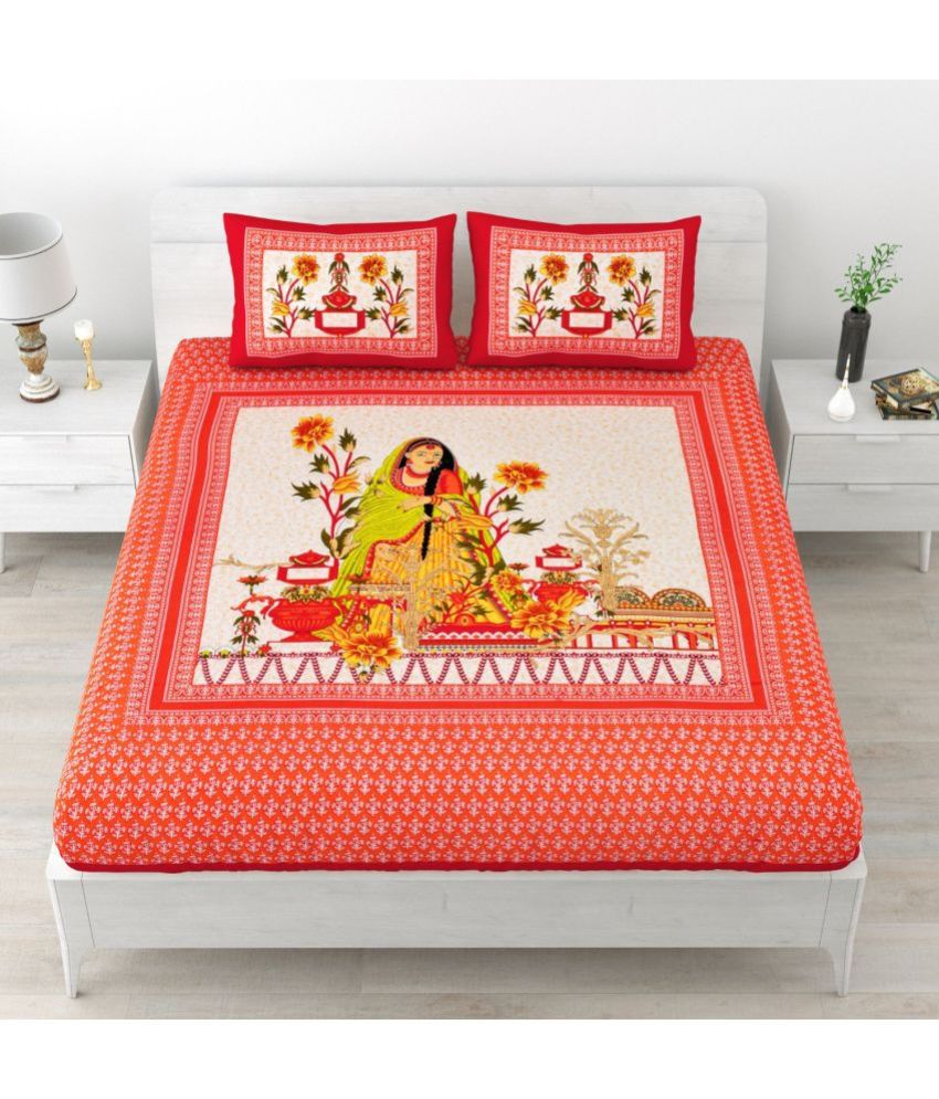     			Uniqchoice Cotton People Double Bedsheet with 2 Pillow Covers - Red